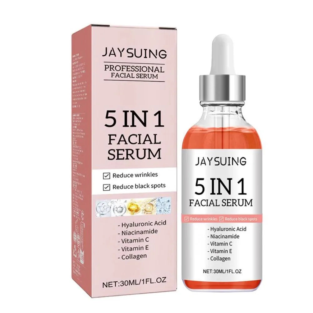 Sérum pour le visage raffermissant 5 en 1, estompe les ridules, hydratant, éclaircissant, vitamine C, acide hyaluronique, rétrécit les Pores, soins pour la peau