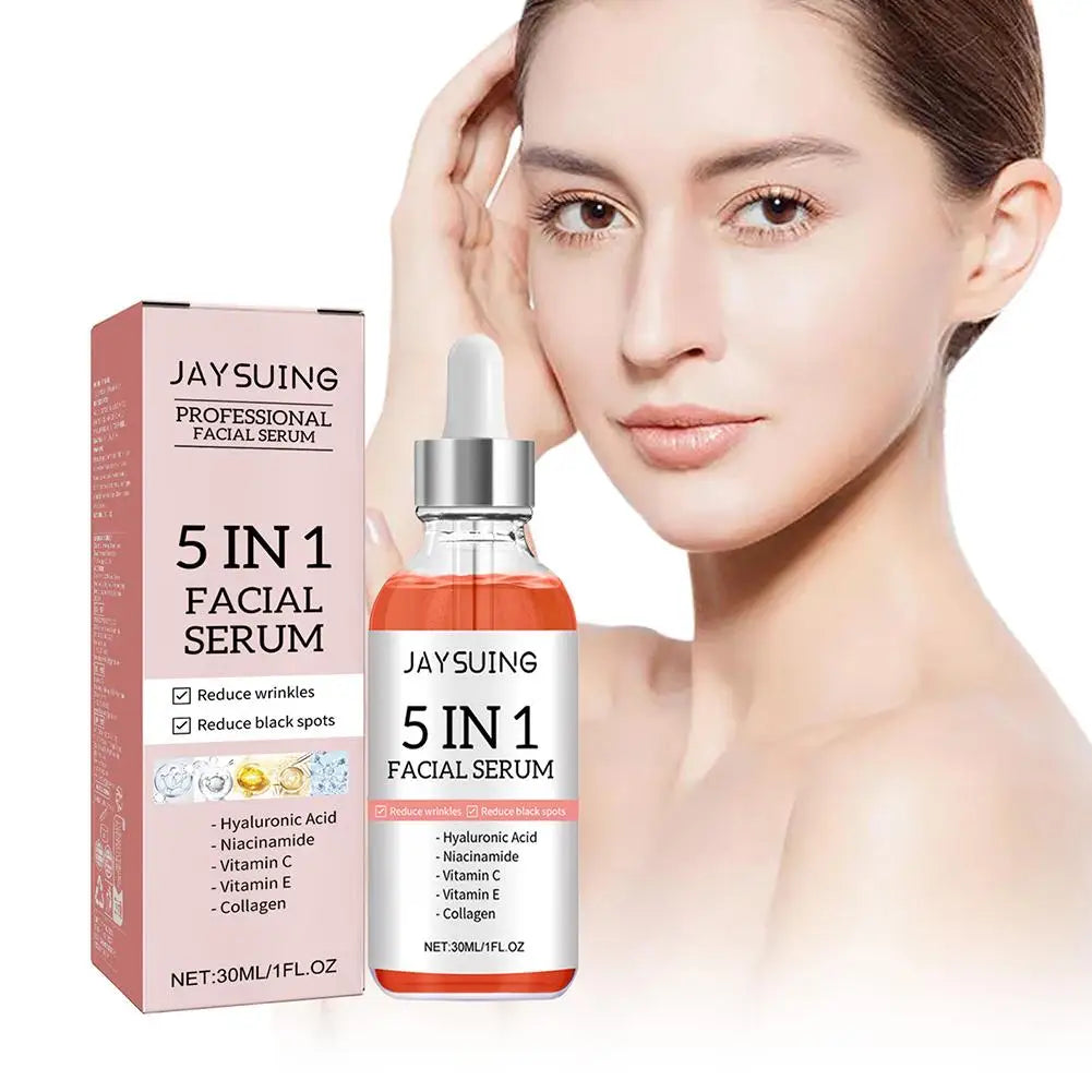 Sérum pour le visage raffermissant 5 en 1, estompe les ridules, hydratant, éclaircissant, vitamine C, acide hyaluronique, rétrécit les Pores, soins pour la peau