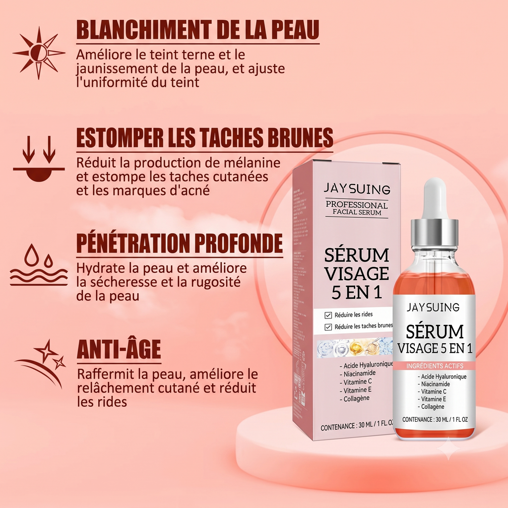 Sérum Visage 5 en 1 — Vitamine C & Acide Hyaluronique