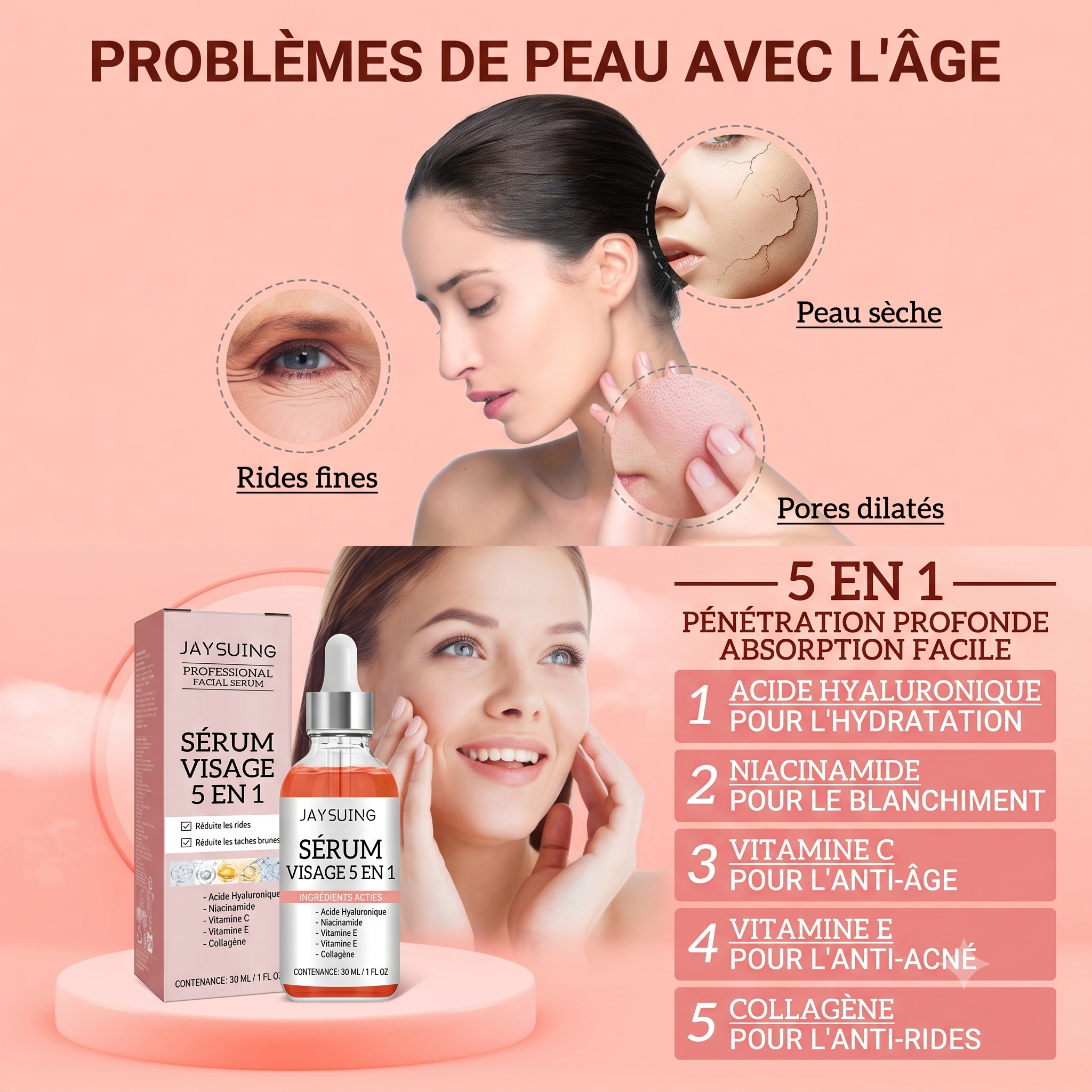 Sérum Visage 5 en 1 — Vitamine C & Acide Hyaluronique